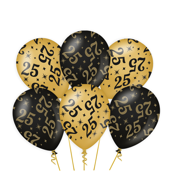 Feestbazaar Classy Ballonnen 25 Jaar Zwart/Goud (6st)