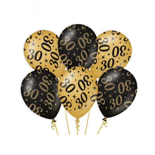 Feestbazaar Classy Ballonnen 30 Jaar Zwart/Goud (6st)