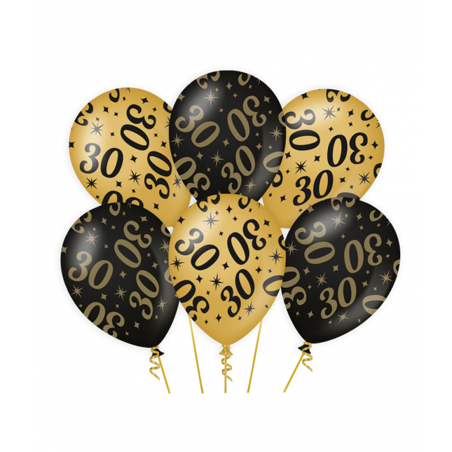 Feestbazaar Classy Ballonnen 30 Jaar Zwart/Goud (6st)