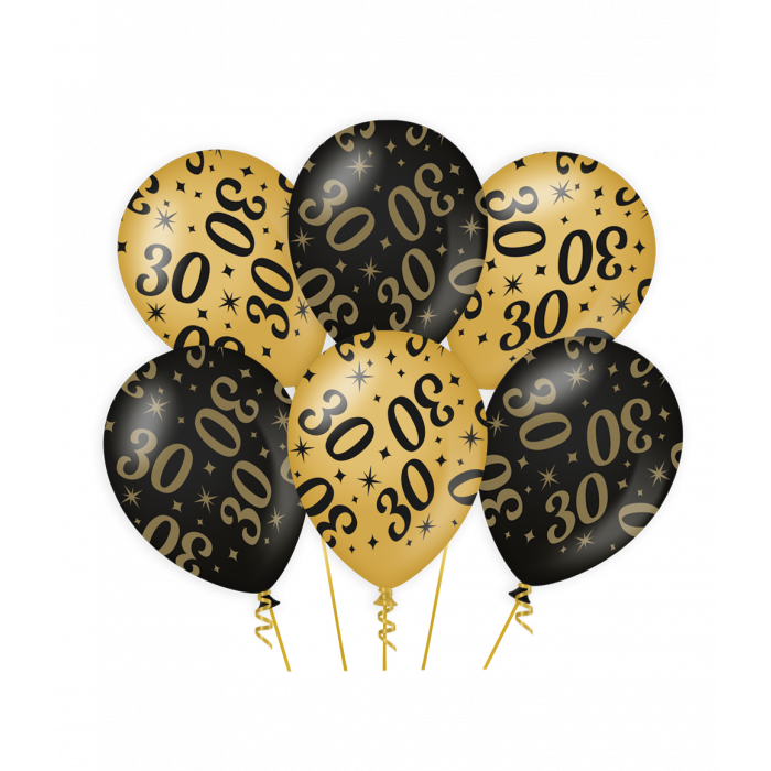 Feestbazaar Classy Ballonnen 30 Jaar Zwart/Goud (6st)