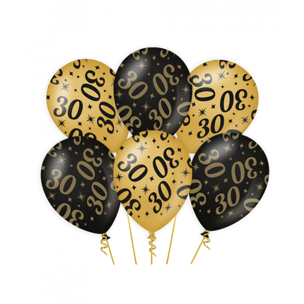 Feestbazaar Classy Ballonnen 30 Jaar Zwart/Goud (6st)