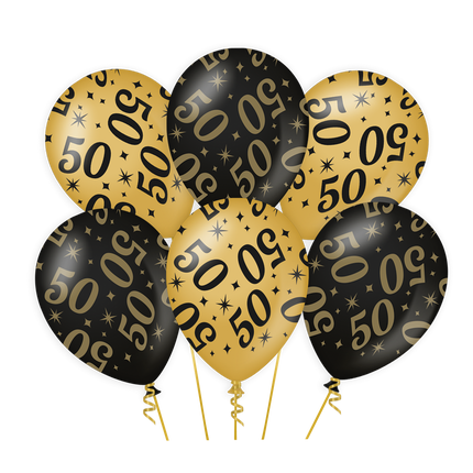 Feestbazaar Classy Ballonnen 50 Jaar Zwart/Goud (6st)