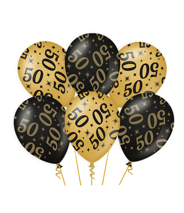 Feestbazaar Classy Ballonnen 50 Jaar Zwart/Goud (6st)