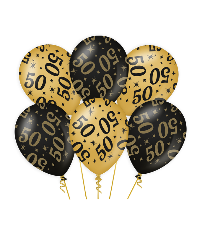 Feestbazaar Classy Ballonnen 50 Jaar Zwart/Goud (6st)