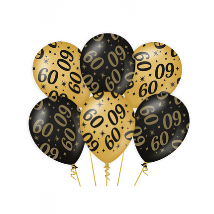 Feestbazaar Classy Ballonnen 60 Jaar Zwart/Goud (6st)