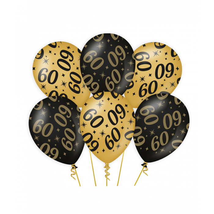 Feestbazaar Classy Ballonnen 60 Jaar Zwart/Goud (6st)