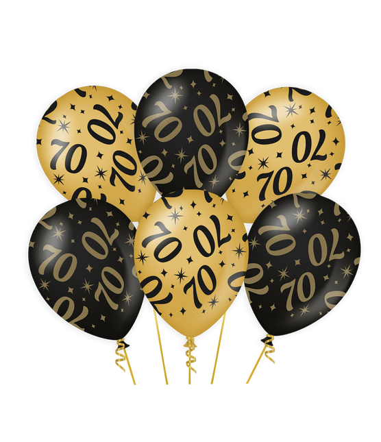 Feestbazaar Classy Ballonnen 70 Jaar Zwart/Goud (6st)