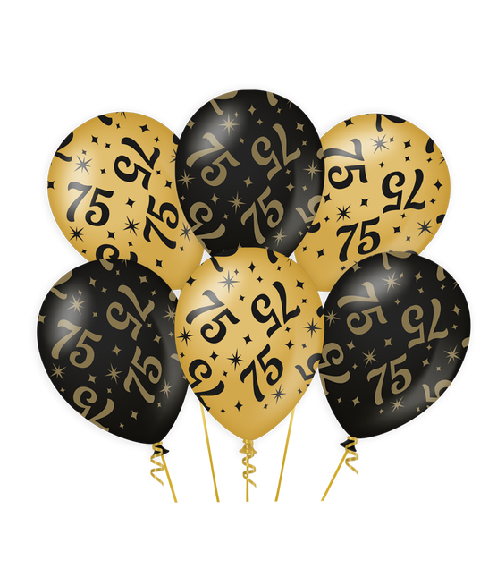 Feestbazaar Classy Ballonnen 75 Jaar Zwart/Goud (6st)