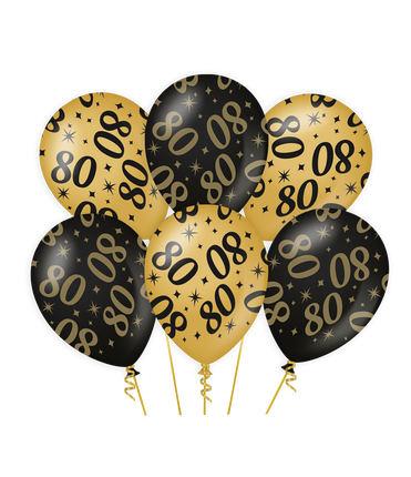 Feestbazaar Classy Ballonnen 80 Jaar Zwart/Goud (6st)