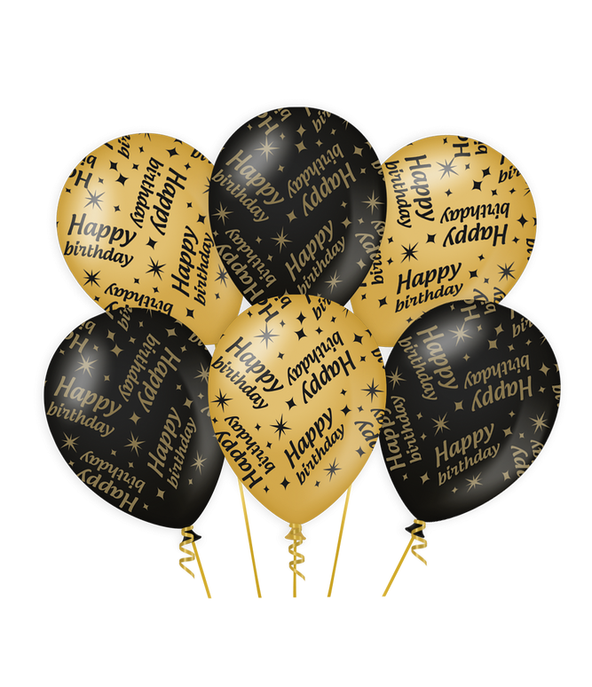 Feestbazaar Classy Ballonnen Happy Birthday Zwart/Goud (6st)