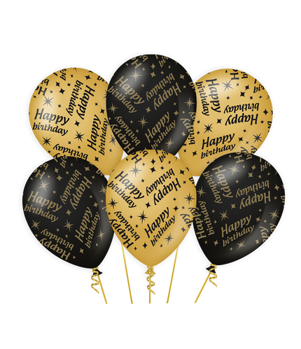 Feestbazaar Classy Ballonnen Happy Birthday Zwart/Goud (6st)