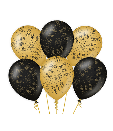 Feestbazaar Classy Ballonnen Happy New Year Zwart/Goud (6st)