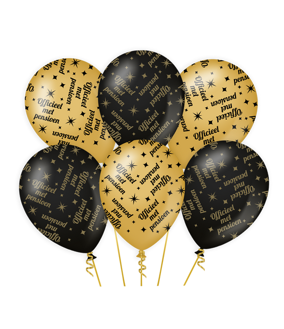 Feestbazaar Classy Ballonnen Pensioen Zwart/Goud (6st)