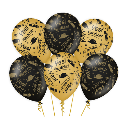 Feestbazaar Classy Ballonnen You Did It Zwart/Goud (6st)