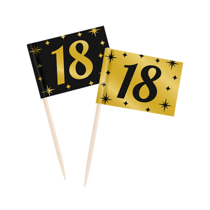 Feestbazaar Classy Cocktail Prikkers 18 Jaar Zwart/Goud (50st)