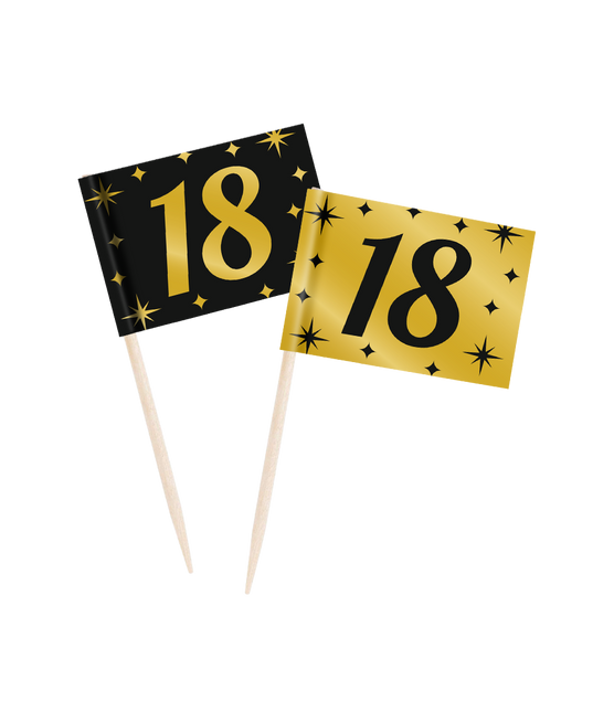 Feestbazaar Classy Cocktail Prikkers 18 Jaar Zwart/Goud (50st)