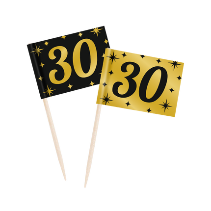 Feestbazaar Classy Cocktail Prikkers 30 Jaar Zwart/Goud (50st)