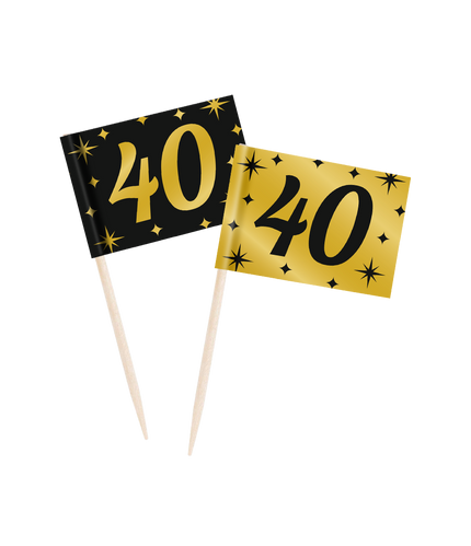 Feestbazaar Classy Cocktail Prikkers 40 Jaar Zwart/Goud (50st)