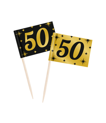 Feestbazaar Classy Cocktail Prikkers 50 Jaar Zwart/Goud (50st)