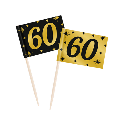 Feestbazaar Classy Cocktail Prikkers 60 Jaar Zwart/Goud (50st)