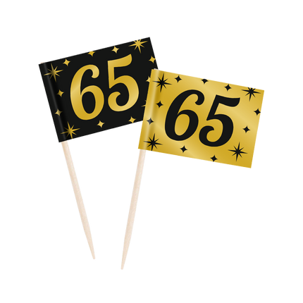 Feestbazaar Classy Cocktail Prikkers 65 Jaar Zwart/Goud (50st)