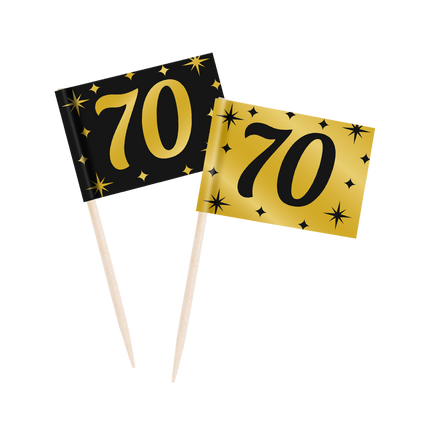 Feestbazaar Classy Cocktail Prikkers 70 Jaar Zwart/Goud (50st)