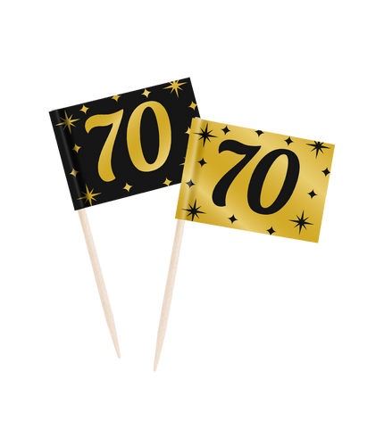 Feestbazaar Classy Cocktail Prikkers 70 Jaar Zwart/Goud (50st)