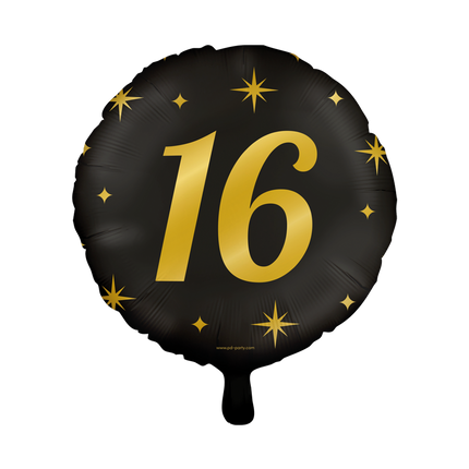 Feestbazaar Classy Folieballon 16 Jaar Zwart/Goud (46cm)