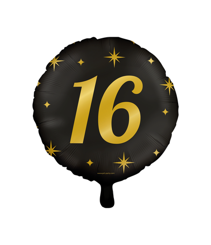Feestbazaar Classy Folieballon 16 Jaar Zwart/Goud (46cm)