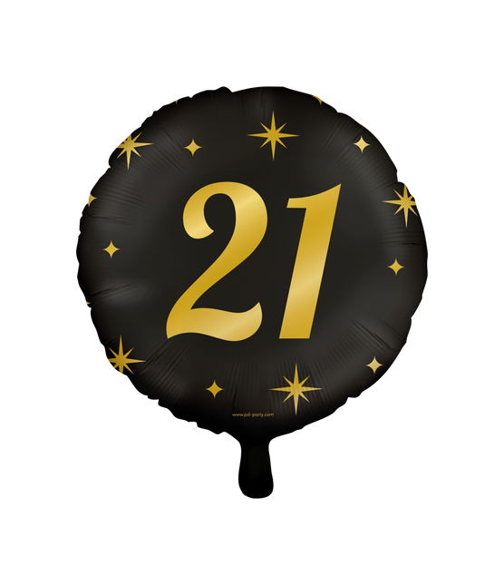 Feestbazaar Classy Folieballon 21 Jaar Zwart/Goud (46cm)
