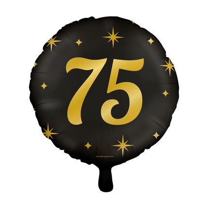 Feestbazaar Classy Folieballon 75 Jaar Zwart/Goud (46cm)