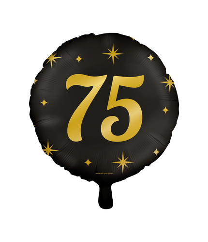 Feestbazaar Classy Folieballon 75 Jaar Zwart/Goud (46cm)