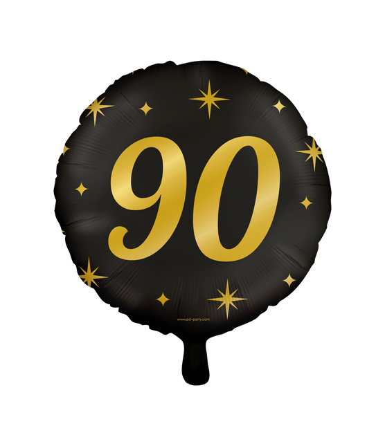 Feestbazaar Classy Folieballon 90 Jaar Zwart/Goud (46cm)