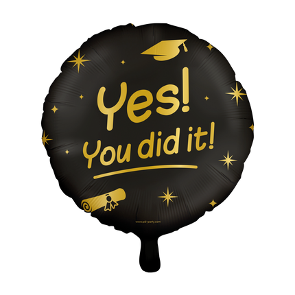 Feestbazaar Classy Folieballon Geslaagd 'You Did It' Zwart/Goud (46cm)