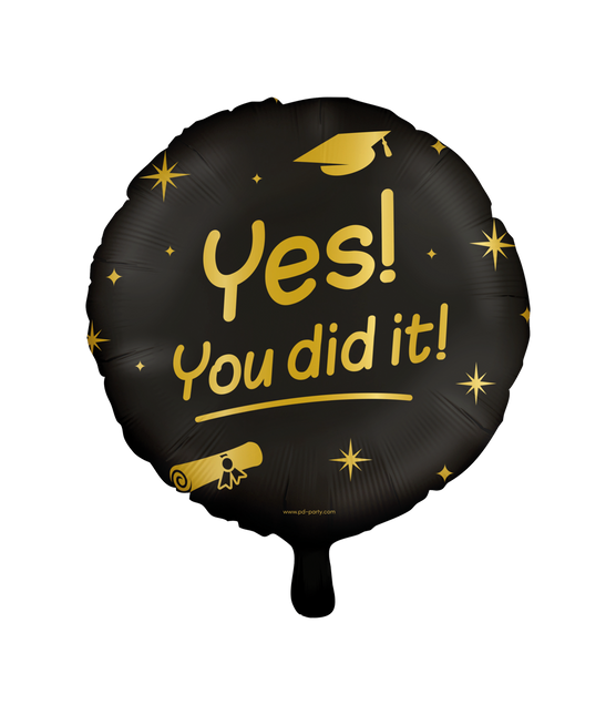 Feestbazaar Classy Folieballon Geslaagd 'You Did It' Zwart/Goud (46cm)