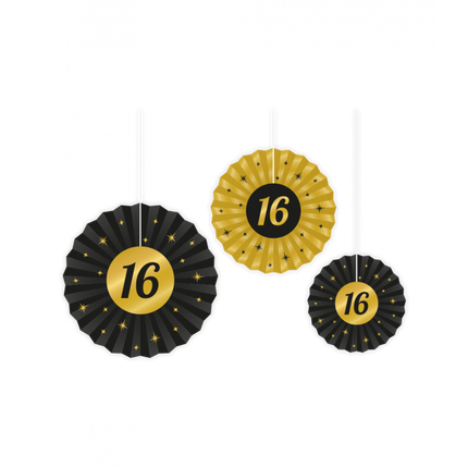 Feestbazaar Classy Honeycomb Waaier Set 16 Jaar (3st)