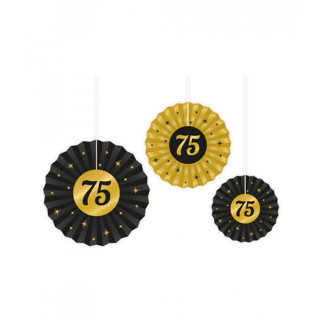 Feestbazaar Classy Honeycomb Waaier Set 75 Jaar (3st)