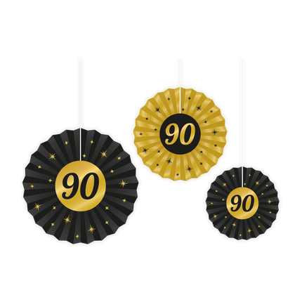 Feestbazaar Classy Honeycomb Waaier Set 90 Jaar (3st)