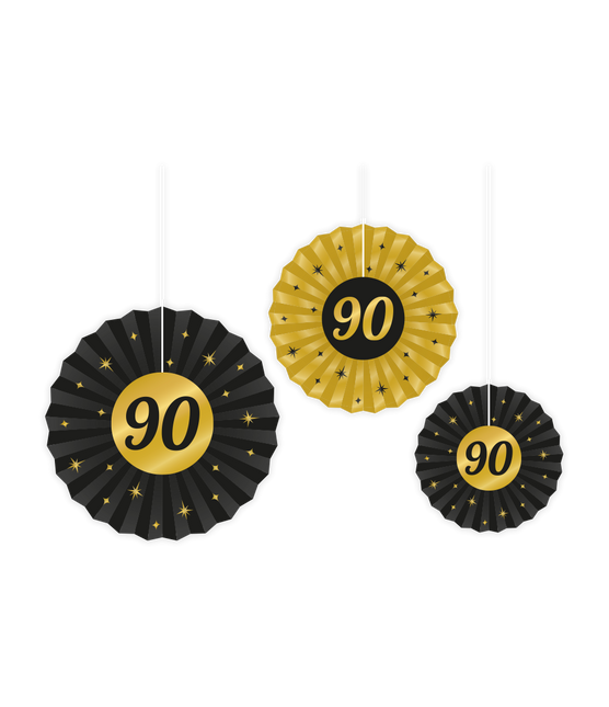 Feestbazaar Classy Honeycomb Waaier Set 90 Jaar (3st)