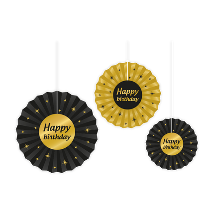 Feestbazaar Classy Honeycomb Waaier Set 'Happy Birthday' (3st)