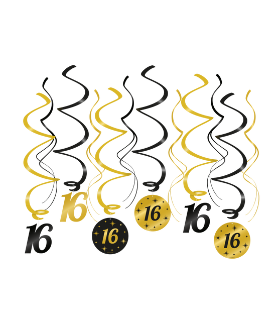Feestbazaar Classy Party Swirls 16 Jaar (12st)