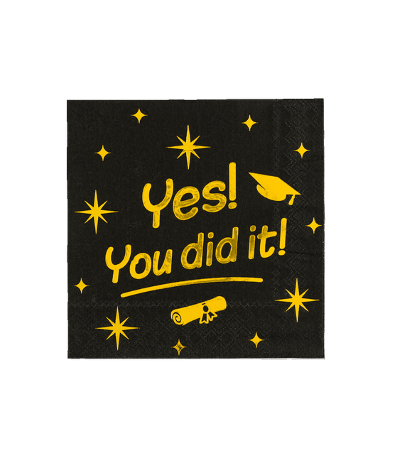 Feestbazaar Classy Servetten Yes You Did It Zwart/Goud (16st)