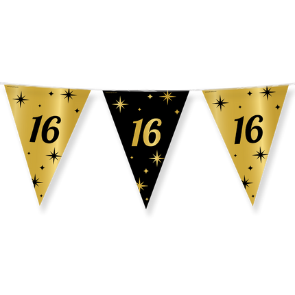 Feestbazaar Classy Vlaggenlijn 16 Jaar Zwart/Goud (10m)