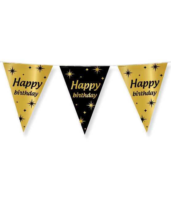 Feestbazaar Classy Vlaggenlijn Happy Birthday Zwart/Goud (10m)