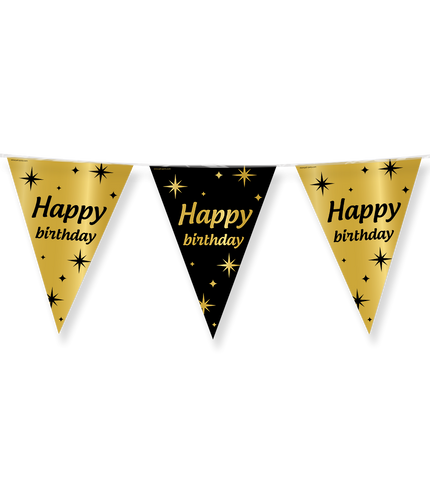 Feestbazaar Classy Vlaggenlijn Happy Birthday Zwart/Goud (10m)