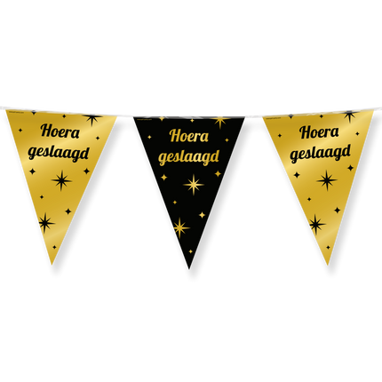 Feestbazaar Classy Vlaggenlijn 'Hoera Geslaagd' Zwart/Goud