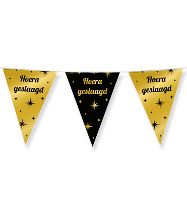 Feestbazaar Classy Vlaggenlijn 'Hoera Geslaagd' Zwart/Goud