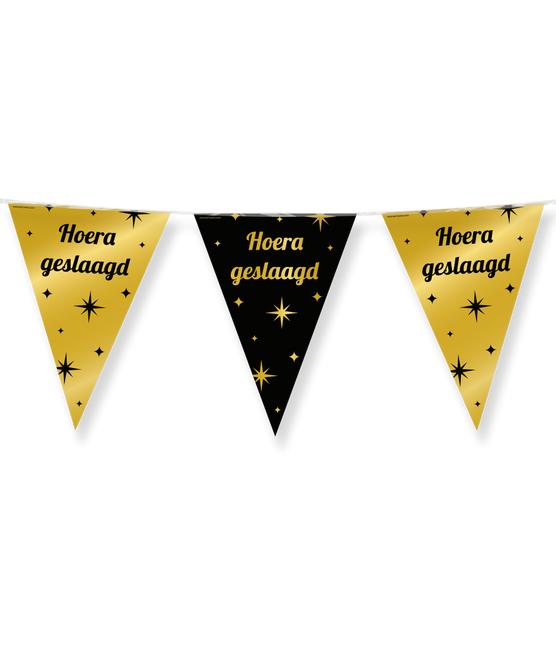 Feestbazaar Classy Vlaggenlijn 'Hoera Geslaagd' Zwart/Goud