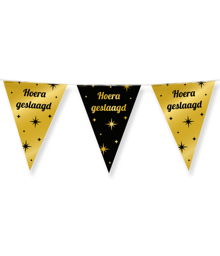 Feestbazaar Classy Vlaggenlijn 'Hoera Geslaagd' Zwart/Goud