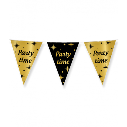 Feestbazaar Classy Vlaggenlijn Party Time Zwart/Goud (10m)